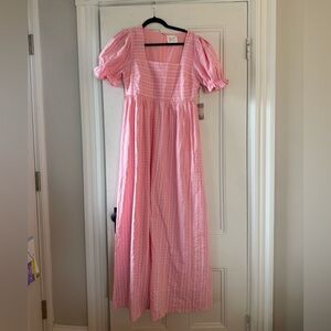 Pink Square-Neck Maxi Dress with Puff Sleeves